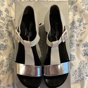 Robert Clergerie Silver/White Sandals. *Soles wearing out* EUR 38 US 7.5